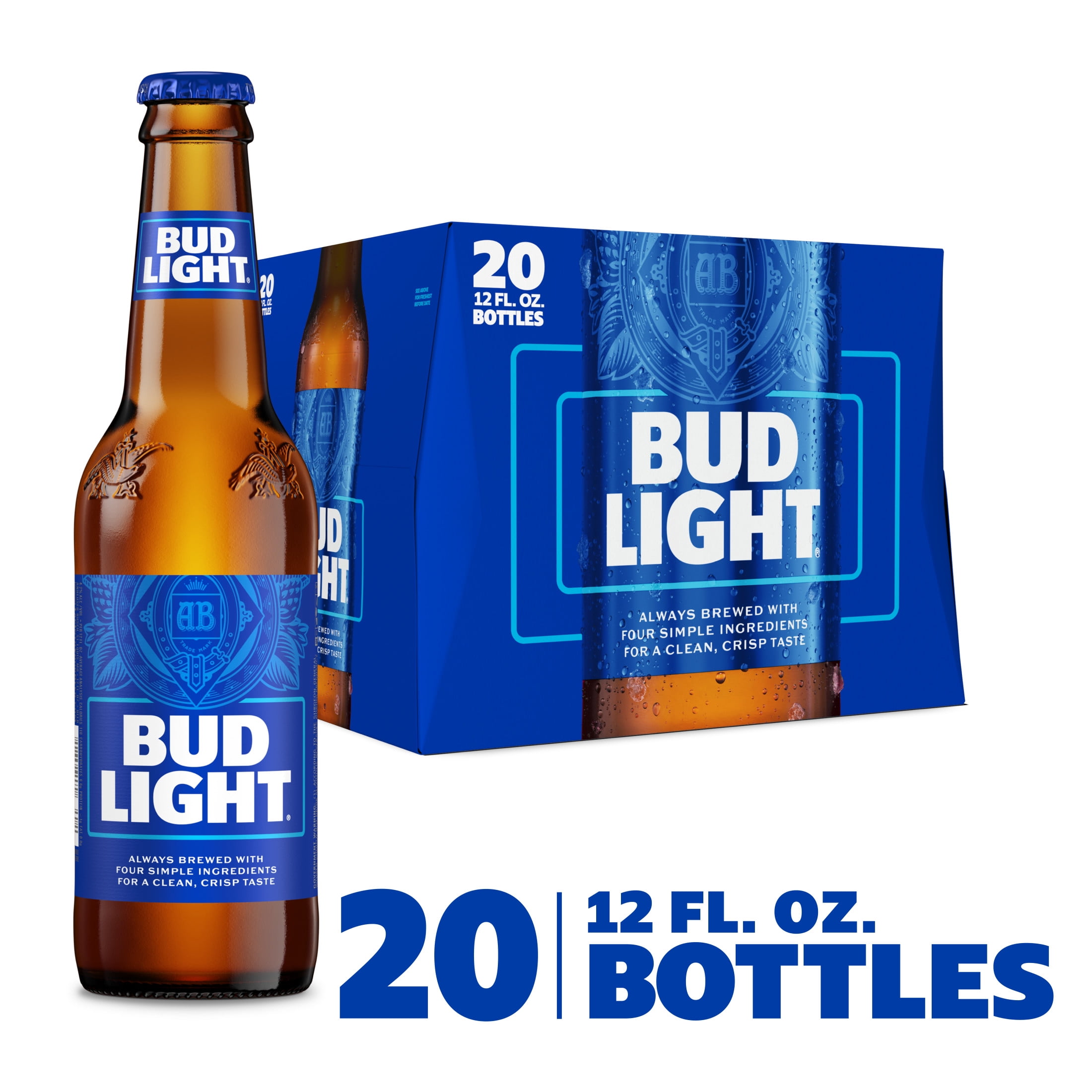 Bud Light American Light Lager Beer 20 pack 12 fl oz Glass Bottles