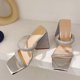 thumbnail image 1 of Liyke Runway Style Glitter Rhinestones Triangle Thick Heel Slippers Sexy Street Woman Square Toe Dress Party Shoes Summer Sandal, 1 of 4