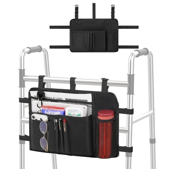 MoKo Walker Bag with Cup Holder, Walker Basket Organizers for Rolling Folding Walker Accessories, Black