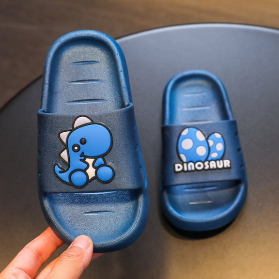 CUZIBR Children Boys Toddler Slippers Cute Cartoon Dinosaur Pattern Summer Home Outside Bathroom Wear Soft Bottom Non- Comfortable Lightweight Summer Sandals Dailywear,Blue,1.5-2 Years