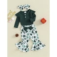 thumbnail image 3 of Suealasg Baby Girls Christmas Outfits Clothes 3M 6M 12M 18M Infant Girls Ribbed Long Sleeves Romper and Elastic Flared Pants Headband Sets 3Piece Casual Fall Clothing for Newborn Girls, 3 of 9