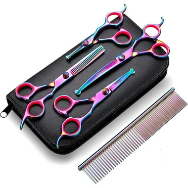 Professional 4CR Stainless Steel 6 in 1 Grooming Scissors for Dogs , Heavy Duty Titanium Coated Pet Grooming Scissor for Dogs, Cats and Other Animals
