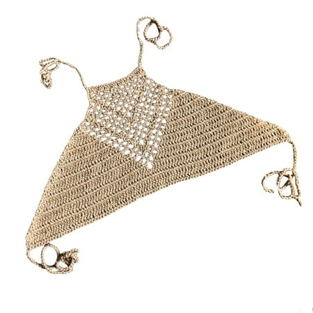 Women Hollow Out Crochet Halter Boho Bikini Top Bandage Backless Beach Swim Bra