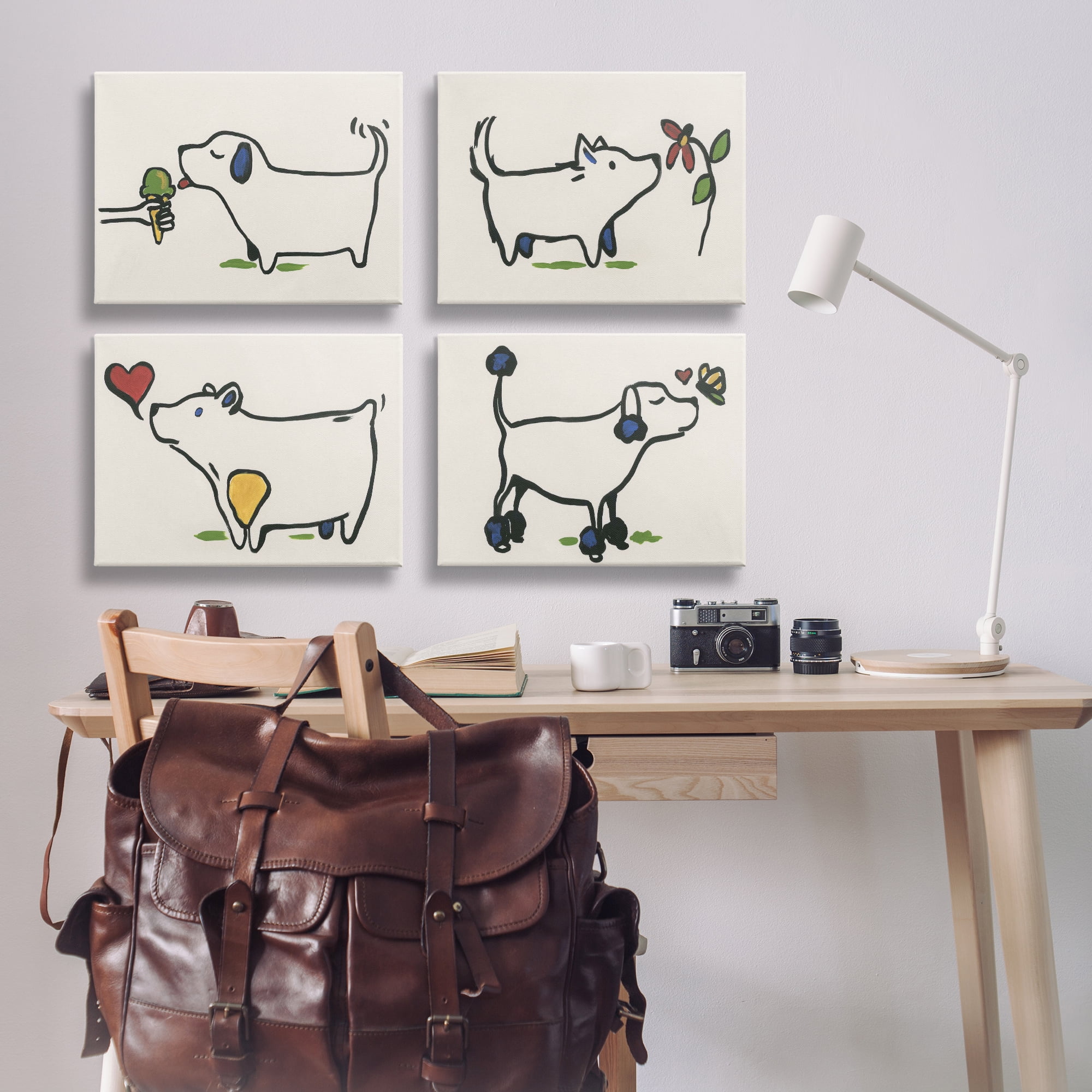 Stupell Industries Happy Doodle Animals Animals Painting Wrapped Canvas Art Print Wall Art, 20 x 30, Set of 4