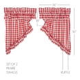 thumbnail image 2 of VHC Brands Farmhouse-Kitchen Annie-Rod Pocket Cotton Drawstring Ties Ruffling Buffalo Check-Curtain, Prairie Swag Set 36x36x18, Red, 2 of 6