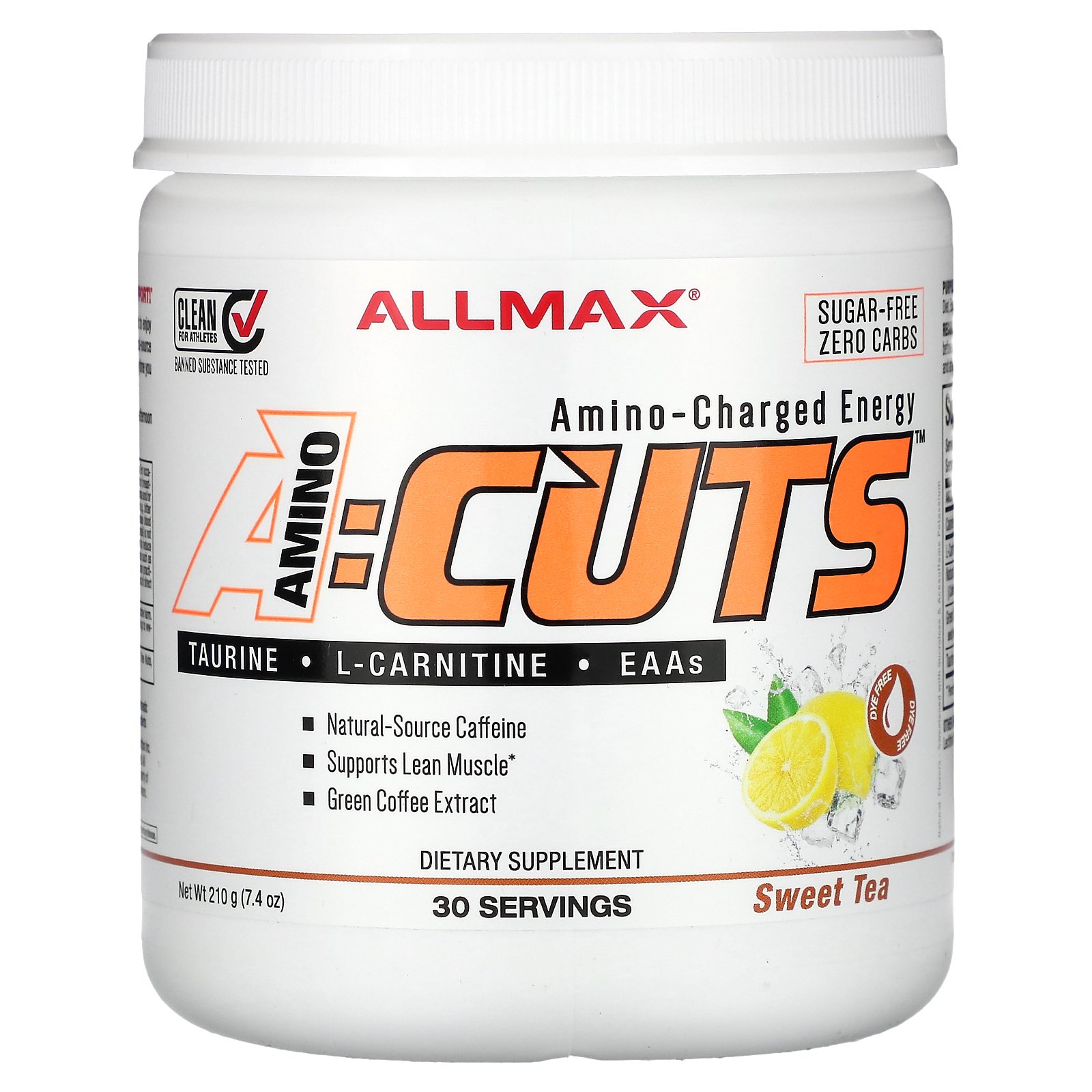 ALLMAX ACUTS, Amino-Charged Energy Drink, Sweet Tea, 7.4 oz (210 g)