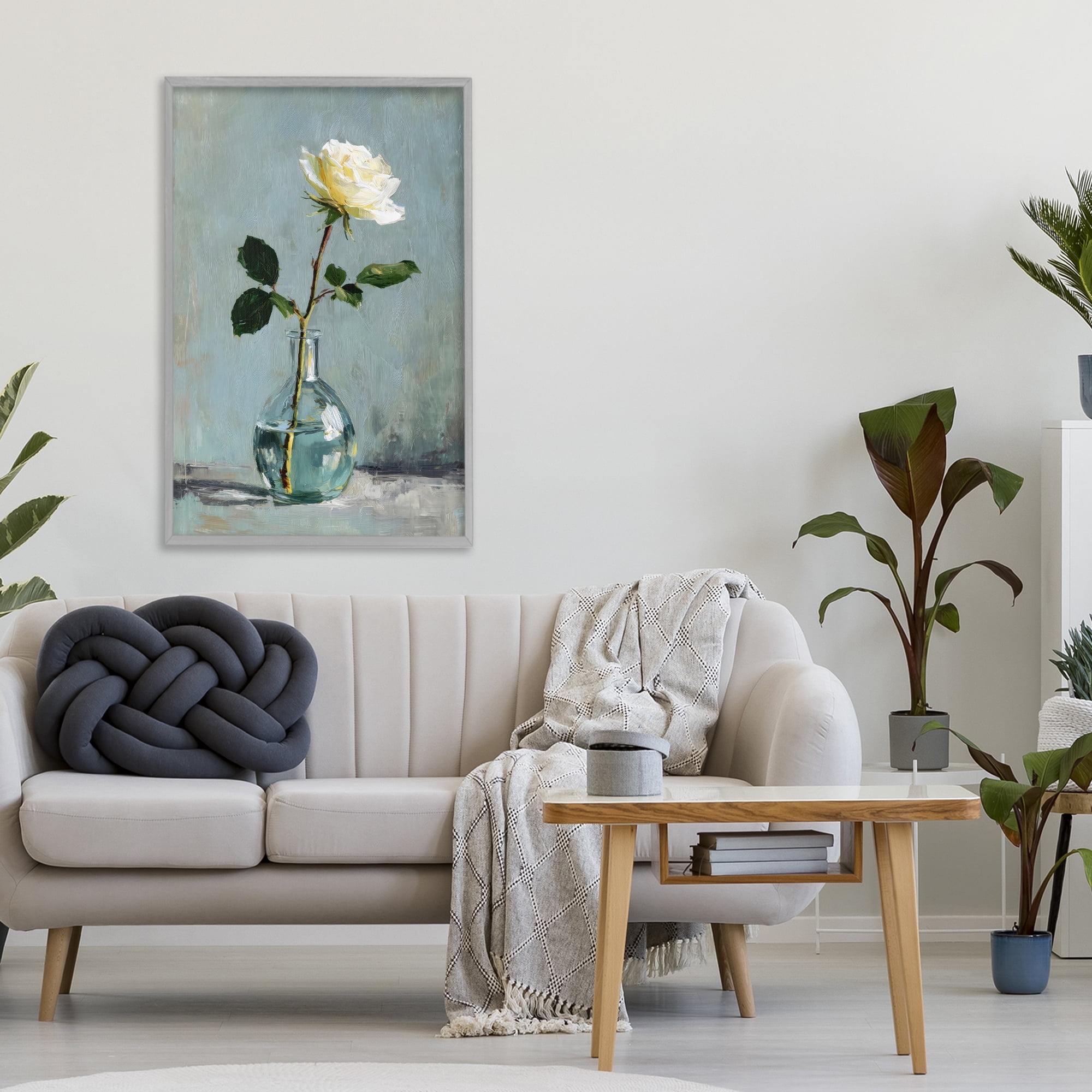 Stupell Industries Sweet White Rose in Vase Gray Framed Giclee Art, design by Petal Prints Design