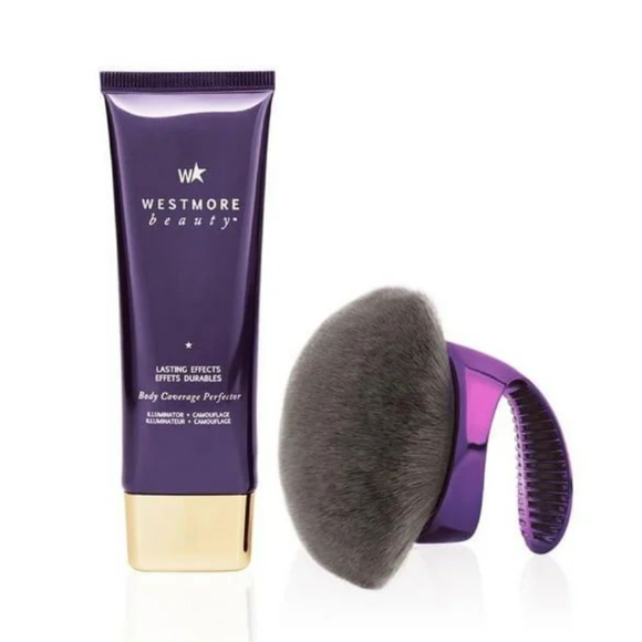 El corrector Westmore y la brocha para el cuerpo de gran tamaño, el corrector y la brocha se mezclan perfectamente.(WARM RADIANCE)
