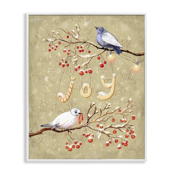 Stupell Industries Cottage Joy Birds on Winter Branches White Framed Giclee Art, 24 x 30, by Verbrugge Watercolor