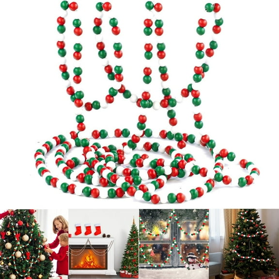 16 Ft Christmas Tree Candy Decor Bead, Garland Wooden Red Green and White Bead for Christmas Decorations Holiday Festival Party Decor, Multicolor Strand of Beads by Tutuviw