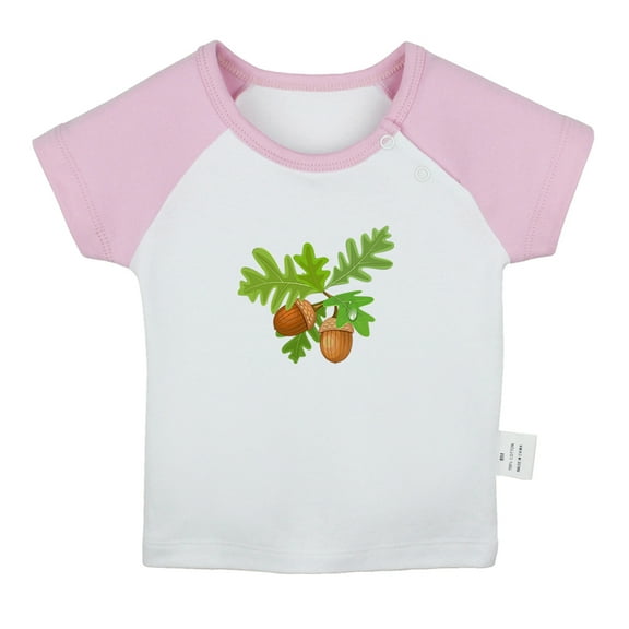 Nature Pattern Acorn T shirt For Baby, Newborn Babies T-shirts, Infant Tops, 0-24M Kids Graphic Tees Clothing (Short Pink Raglan T-shirt, 0-6 Months)