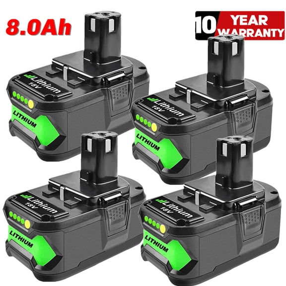 4Pack 8.0Ah Compatible with Ryobi 18V Battery One Plus High Capacity P108 Lithium-Ion P102 P109 P104