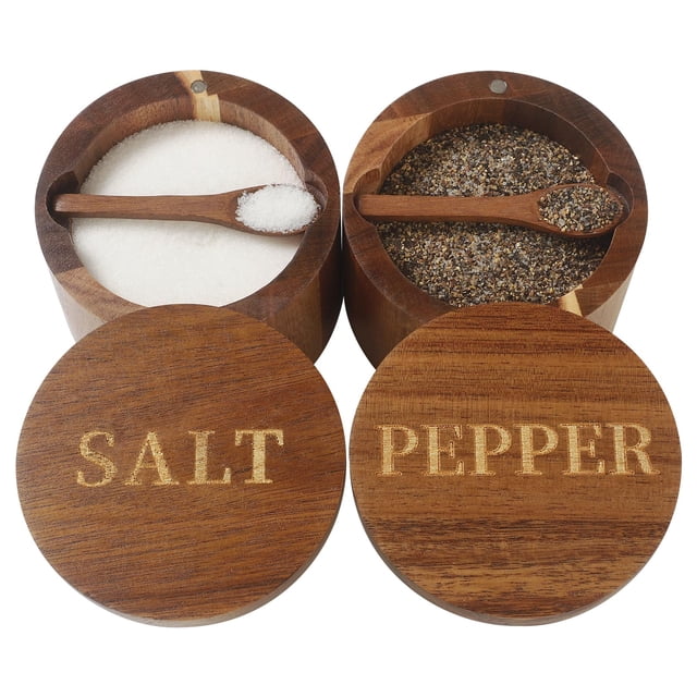 Salt Cellar Timtopno Elegante madera de acacia con cuchara y tapa, 180 ml