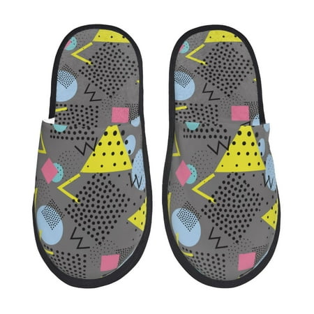 

House Slippers for Women and Men Geometric print Comfy Fuzzy Bedroom Slippers Furry Home Shoes for Indoor Outdoor