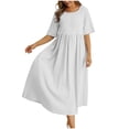 thumbnail image 2 of Tshirt Dress Women Cotton Linen Short Sleeve Scoop Neck Loose Fit Flowy Midi Dress Casual Summer Dresses, 2 of 8