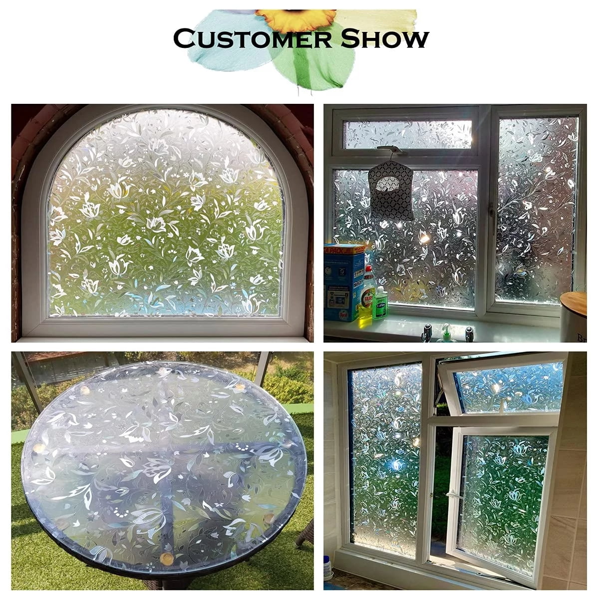 BSHAPPLUS® 17.7" x 78.7" Privacy Window Film,Tulip Rainbow Window Clings,Stained Glass Window Film,Non-Adhesive Window Tin,Anti UV Window Sticker for Home Kitchen Bathroom Office