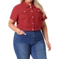 thumbnail image 2 of DARING DIVA Women's Plus Size Short Sleeves Button Down Cropped Jackets 2X Red, 2 of 6