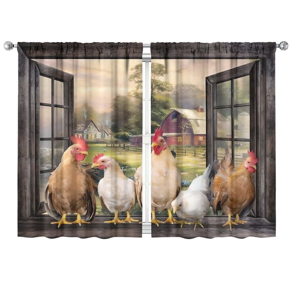 Rooster Kitchen Curtains, Farmhouse Country Farm Animal Rural Rustic Chicken Pattern Printed Blackout Window Drapery Treatments for Bedroom Living Room Dining Room 2 Panels, 42"x63" Inch