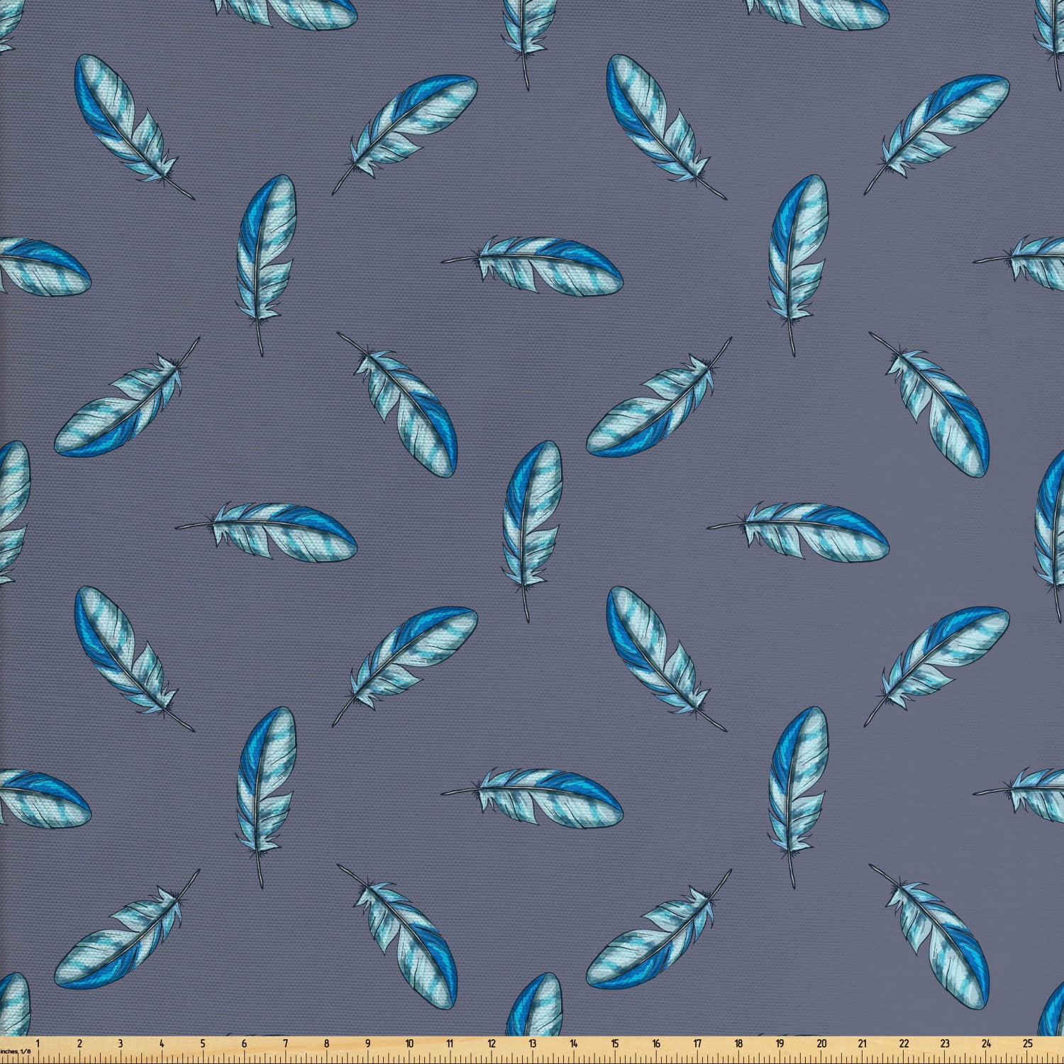 Feather Fabric by The Yard, Pattern with Watercolor Plumage Floating