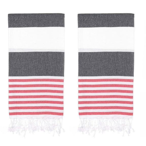 PADISHAHHOME Turkish Beach Towels Set of 2 | Oversized, Quick Dry, Sand Free | 100% Cotton, Large 38x71" Towels for Beach, Pool, Travel | Ultra-Soft, Compact, and Absorbent | Black / Red