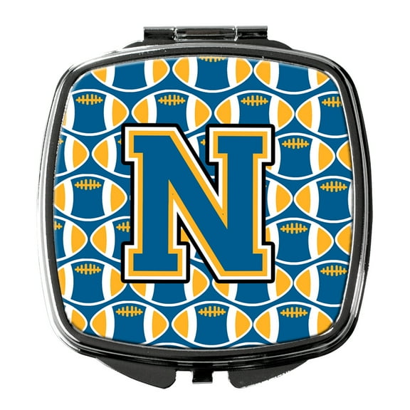 Letter N Football Blue and Gold Compact Mirror CJ1077-NSCM