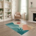 thumbnail image 2 of ODIKA 4'x6' Teal Coral Waves and Serene Sunset Design Washable Area Rug Abstract Oceanic Forms with a Touch of Nature Pet Friendly, Non-Shedding for Bedroom, Reading Nook, 2 of 7