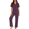 thumbnail image 2 of LWITHSZG Pajama Sets for Women Short Sleeve Button Down Shirts and Straight Leg Pants 2 Piece Matching Pjs Summer Loose Lounge Sets, 2 of 6