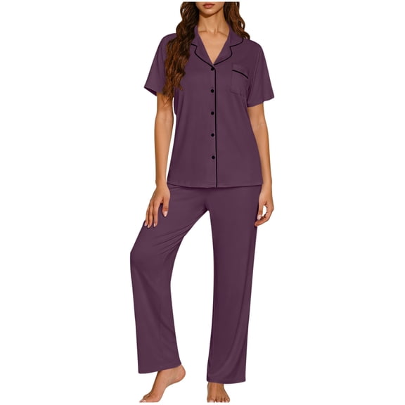 OGLCCG Womens Pajama Sets 2 Piece Short Sleeve Button Down Pjs Shirt and Pajama Pant Soft Sleepwear Lounge Sets for Women,XXL