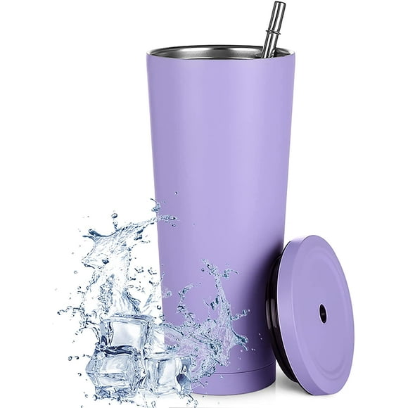 Aiboria Schmaler Trinkbecher aus Edelstahl mit Deckel und Strohhalm, 750 ml, wiederverwendbar, vakuumisolierter Wasserbecher, doppelwandiger Reisebecher mit Strohhalm für Kaffee, Tee, Getränke (weiß)