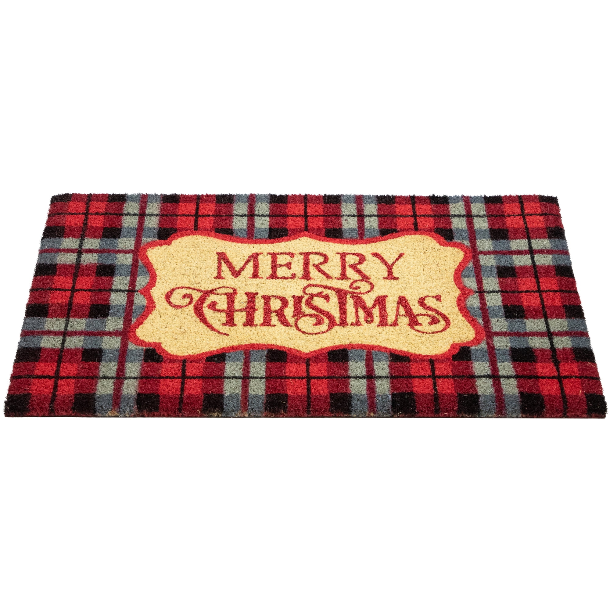 Red and Black Plaid "Merry Christmas" Outdoor Mat 30 x 18