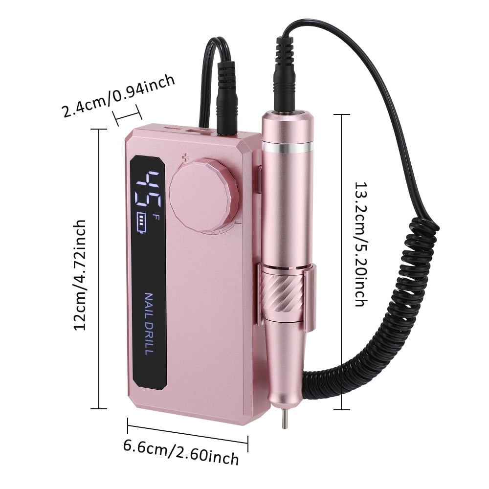 Professional Electric Nail Drill Electric File 45000RPM (Portable & Rechargeable) Portable Nail Drill Machine Kit for Manicure Pedicure Nail Set with Everything Lightweight LCD Display (Pink)