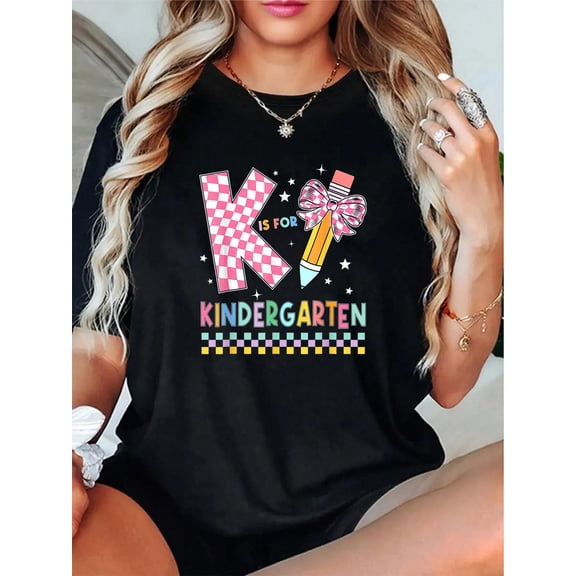 K is for Kindergarten Teacher Coquette Bow Back to School T-Shirt