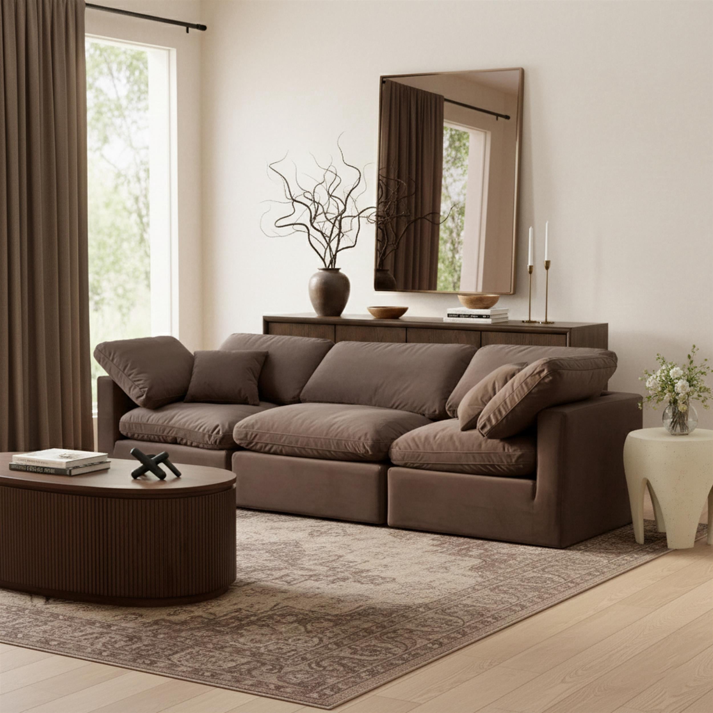 Meridian Furniture Indulge 94" Contemporary Velvet Modular Sofa in Brown