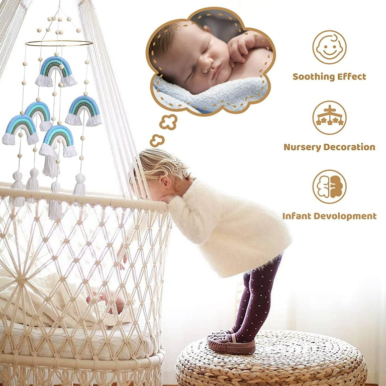 Baby Mobile for Crib Boho Rainbow Mobile with Wooden Balls for Nursery Cot Decor Vintage Colorful Mobile Hanging for Ceiling Decoration Neutral