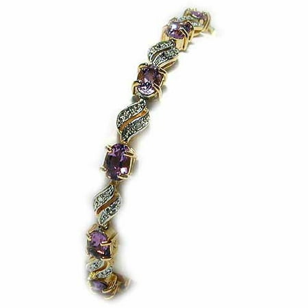 18k Over Sterling Silver Bracelet - 18K Gold over Sterling Silver 5.15ct Amethyst & Diamond Accents Wave Link Bracelet
