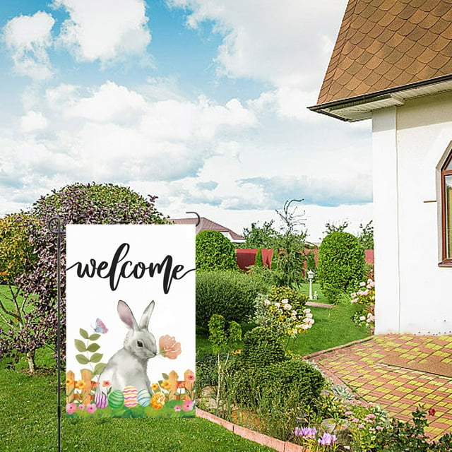 Matoen12 Easter Garden Sign 12x18 Inch Spring Garden Outdoor Sign Personalized Easter Decorations Double Sided Easter Yard Decoration Gift