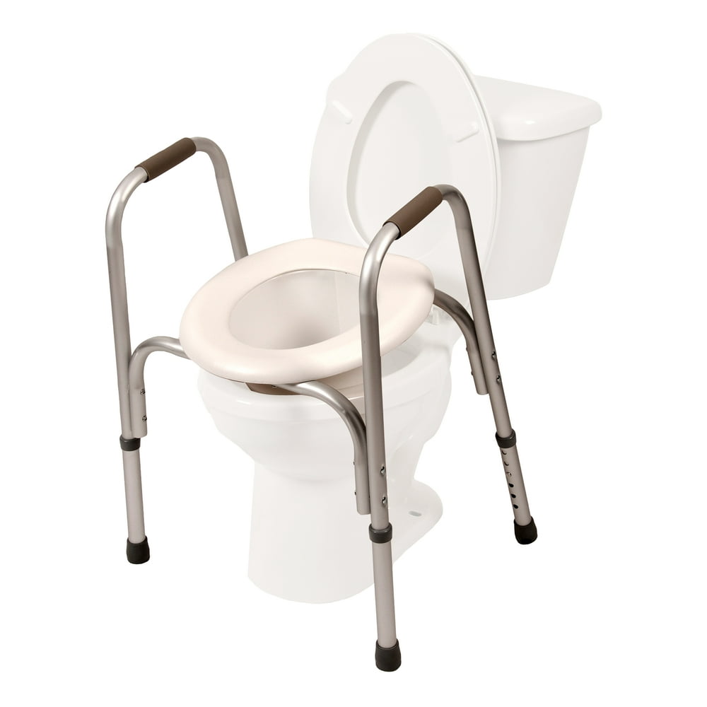 PCP Adjustable Raised Toilet Seat With Safety Frame, Silver Frost