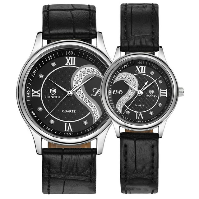 Reloj de cuarzo para mujer, relojes para mujer Tiannbu de cuero, relojes de pulsera románticos de moda para parejas, 2 piezas, collar de perlas
