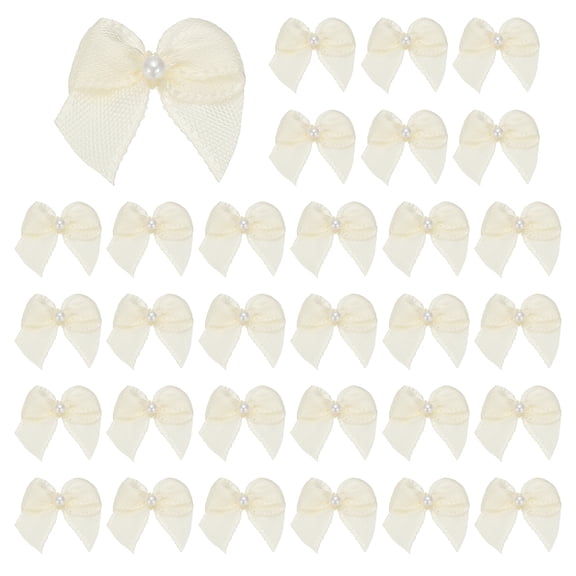 Uxcell 60 Pcs Mini Ribbon Bows, Flower Pearl Hair Sewing Appliques Decoration for DIY Craft, Wedding, Christmas, Scrapbooking(Light Blue, 0.08 x 0.09 Inch )