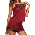 thumbnail image 2 of Gustave Women Silk Satin Cami Shorts Pajamas Set Sexy Lace Sleepwear Lingerie Ladies V Neck Camisole Nightwear "Red, XL", 2 of 9