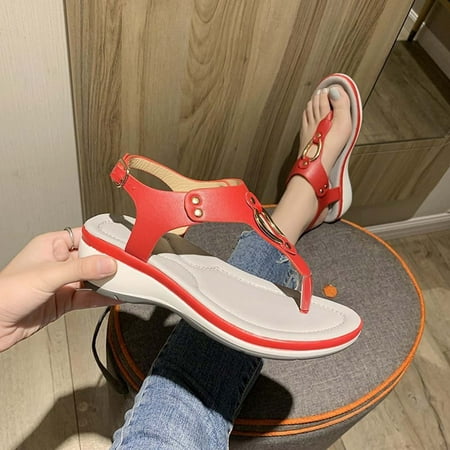 

Fjofpr Shoes Women Ladies Metal Comfortable Flip Flops Wedges Slipper Sandals Casual Shoes Hot