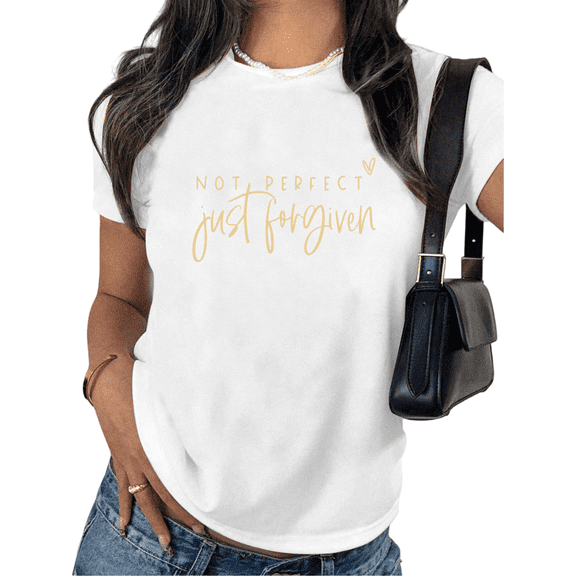 Women's Healing Inspirational T-Shirt - "Not Perfect Just Forgiven" Self Love Short Sleeve Comfort Tee