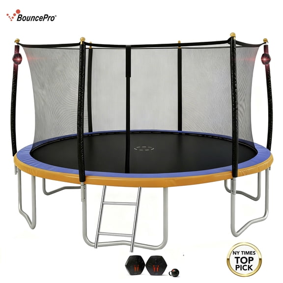 Sportspower BouncePro 14ft Trampoline Meets ASTM Safety Standards, Heavy-Duty Rust-Resistant Steel Frame w/ Lifetime Warranty, UV-Resistant Jump Mat & Safety Net, Electronic Target Game