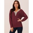 thumbnail image 3 of DARING DIVA Long Sleeve Lace V Neck Pullover Sweater Jumper Top L Wine Red, 3 of 6