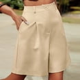 thumbnail image 4 of Bermudas Pantalones cortos informales para mujer por encima de la rodilla, ajuste holgado, pierna ancha, cremallera, traje de vacaciones Kuymtek Beige T S para Mujer, 4 of 6