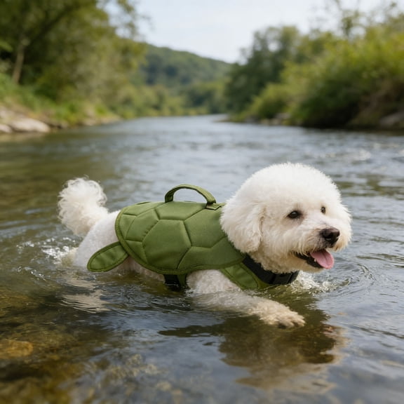 Turtle Design Dog Life Jacket, Adjustable Floating Swim Vest with Rescue Handle, High Visibility Waterproof Life Jacket for Medium Large Dogs Beach Swimming Boating(Green,29cm)