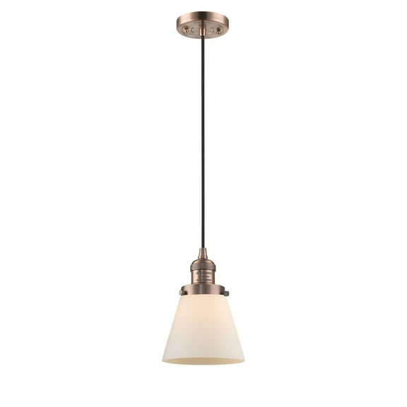 Innovations 201C-AC-G61-LED Small Cone 1 Light Mini Pendant part of the Franklin Restoration Collection, Antique Copper
