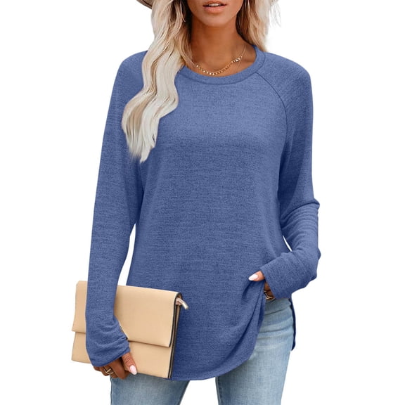 Eltusu Women Base Layer Tops, Warm Long Sleeve Crew Neck Soft Ladies Blouses Light Blue Size S-2XL