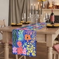 thumbnail image 2 of Flower Floral 60 Inch Table Runner, Blue Wildflower Botanical Plant Leaf Farmhouse Dresser Scarf Cotton & Linen Tablerunner for Dining/Kitchen Island/Holiday Party Décor 13" x 60", 2 of 9
