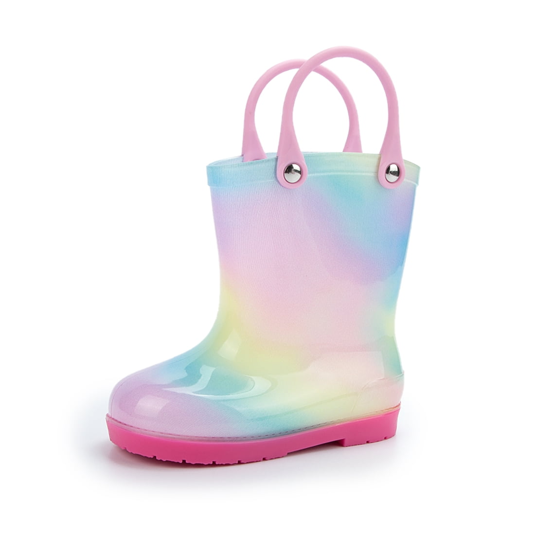 HsdsBebe Toddler Girls Rain Boot Kids Two Handle Waterproof Rainbow Boots